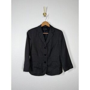 Lafayette 148 Blazer Size 6 Wool Blend Charcoal Printed Jacket